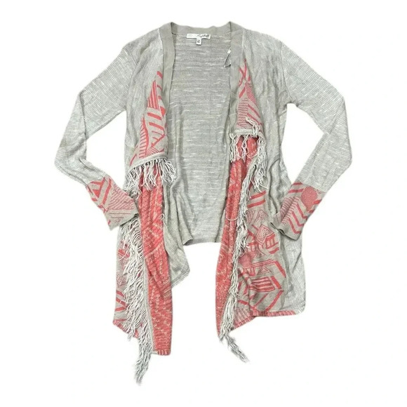 Say What Beige Coral Boho Print Waterfall Cardigan Sweater XS - Picture 1 of 5